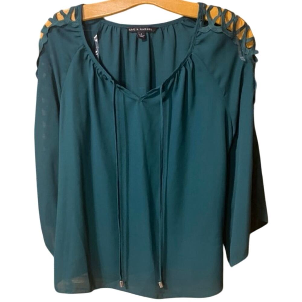 Zac & Rachel Blue Green 3/4 Sleeve Relaxed Cut Out Blouse small